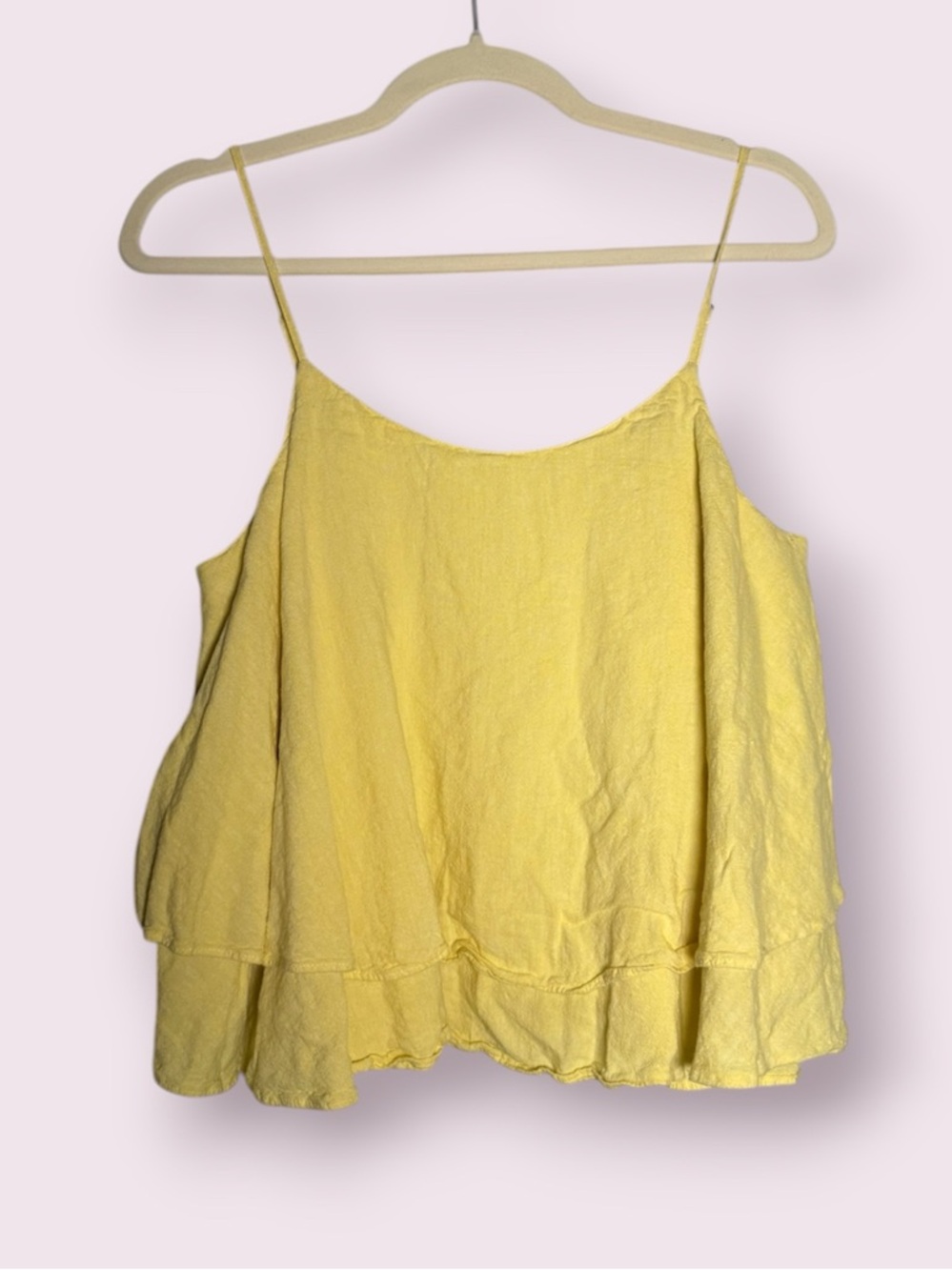 BP. Butter Yellow Tiered Flowy Linen Crop Top Size Medium